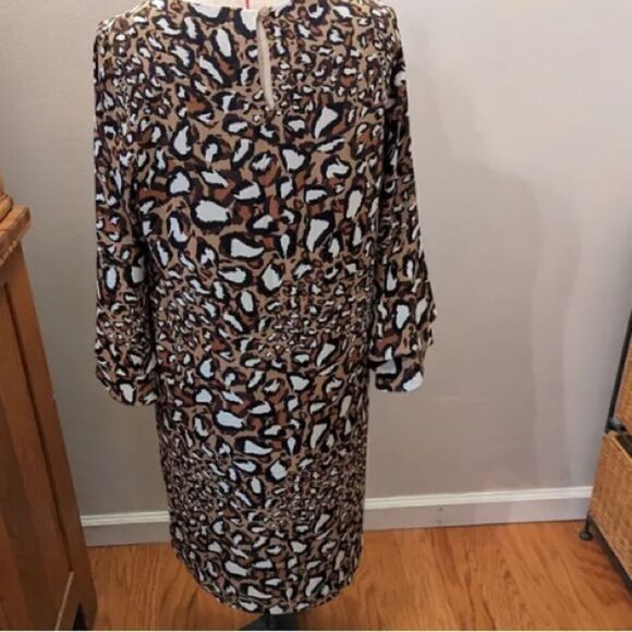 Jade by Melody Tam Leopard Shift Dress Size XS 3/4 Flaired Ruffle Sleeves NWT - Picture 2 of 8